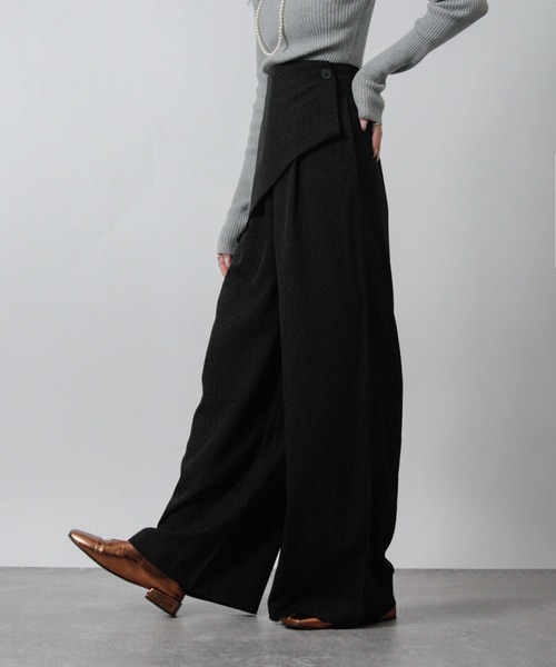 NYLAUS(ナイラス)の「【SG】ハイウエスト アシンメトリー ラップワイドパンツ スラックス(その他パンツ・レディース・ブラック/グレー/モカ/ライトベージュ・M)」の6枚目の写真