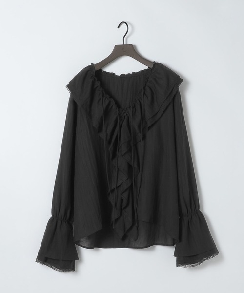 eL(エル)の「【eL】Frill Lace Blouse/1066478(シャツ/ブラウス・レディース・ブラック/オフホワイト・FREE)」の1枚目の写真