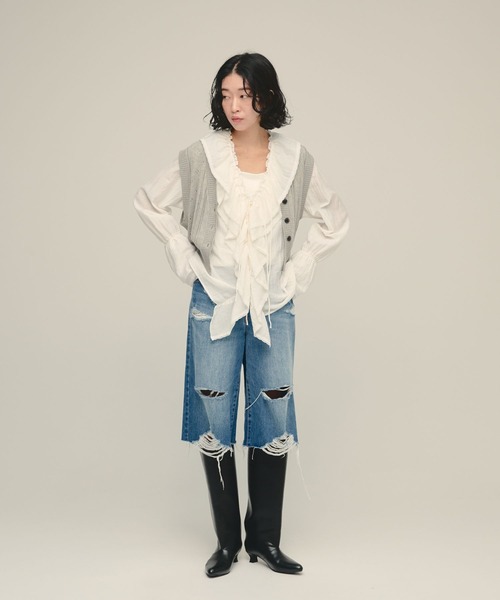 eL(エル)の「【eL】Frill Lace Blouse/1066478(シャツ/ブラウス・レディース・ブラック/オフホワイト・FREE)」の10枚目の写真