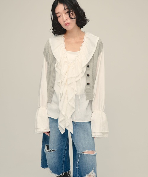 eL(エル)の「【eL】Frill Lace Blouse/1066478(シャツ/ブラウス・レディース・ブラック/オフホワイト・FREE)」の11枚目の写真