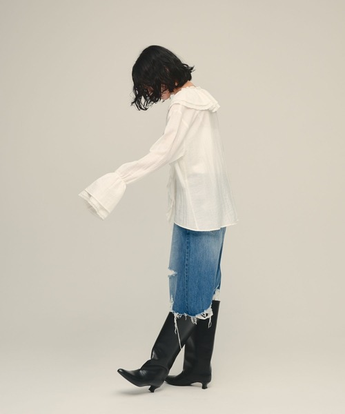 eL(エル)の「【eL】Frill Lace Blouse/1066478(シャツ/ブラウス・レディース・ブラック/オフホワイト・FREE)」の5枚目の写真