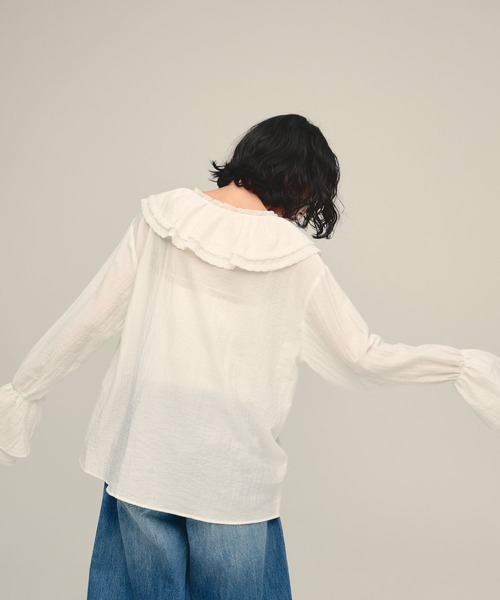 eL(エル)の「【eL】Frill Lace Blouse/1066478(シャツ/ブラウス・レディース・ブラック/オフホワイト・FREE)」の7枚目の写真