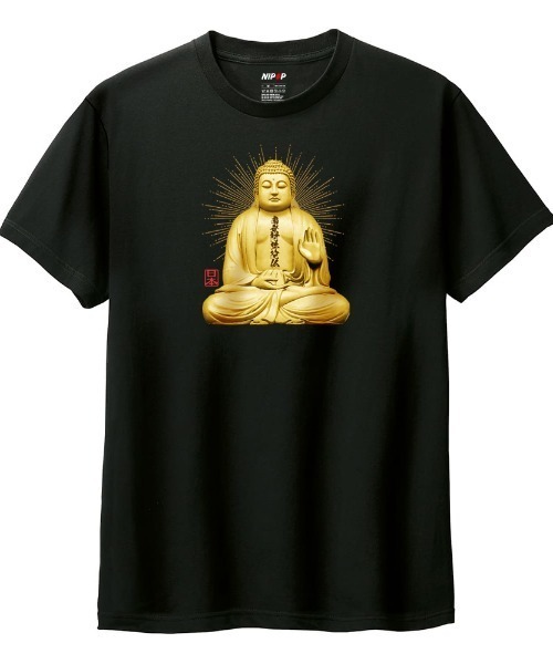 Ol' Basics(オールベーシックス)の「NIPOP(ニポップ) 半袖Tシャツ 仏 和 ロゴ イラスト プリント インバウンド お土産 トップス カットソー メンズ ユニセックス(Tシャツ/カットソー・メンズ・ホワイト/ブラック/ヘザーグレー・L/M/S/XS/XL)」の2枚目の写真