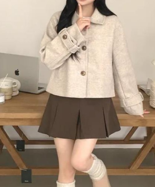 semplice(センプリチェ)の「ショートコート【韓国ファッション】(その他アウター・レディース・ベージュ/ブラウン・F)」の3枚目の写真