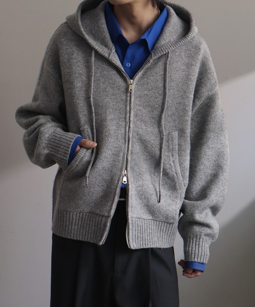 welise(ウェライズ)の「【welise/ウェライズ】-2026AW-ウールブレンドスムースニット ショート丈ニットパーカー(パーカー・メンズ・ダークブルー/グレー/ホワイト/ブラック/チャコールグレー・S/M/L)」の4枚目の写真