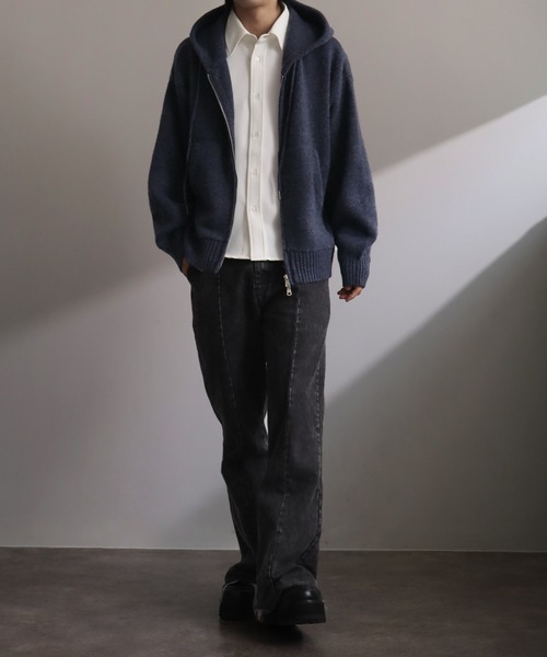welise(ウェライズ)の「【welise/ウェライズ】-2026AW-ウールブレンドスムースニット ショート丈ニットパーカー(パーカー・メンズ・ダークブルー/グレー/ホワイト/ブラック/チャコールグレー・S/M/L)」の14枚目の写真