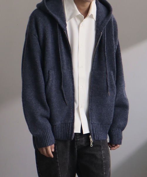 welise(ウェライズ)の「【welise/ウェライズ】-2026AW-ウールブレンドスムースニット ショート丈ニットパーカー(パーカー・メンズ・ダークブルー/グレー/ホワイト/ブラック/チャコールグレー・S/M/L)」の9枚目の写真