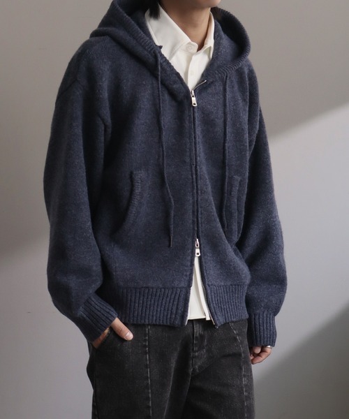welise(ウェライズ)の「【welise/ウェライズ】-2026AW-ウールブレンドスムースニット ショート丈ニットパーカー(パーカー・メンズ・ダークブルー/グレー/ホワイト/ブラック/チャコールグレー・S/M/L)」の11枚目の写真