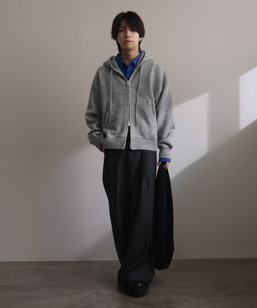 welise(ウェライズ)の「【welise/ウェライズ】-2026AW-ウールブレンドスムースニット ショート丈ニットパーカー(パーカー・メンズ・ダークブルー/グレー/ホワイト/ブラック/チャコールグレー・S/M/L)」の7枚目の写真