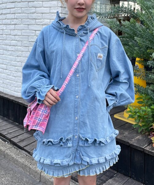 HELLO.SANFRANCISCO denim full‑drill blouse
