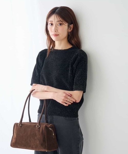a.v.v(アーヴェヴェ)の「ラメベロアモールヤーンハーフスリーブトップス(ニット/セーター・レディース・アイボリー/ブラック・39)」の20枚目の写真