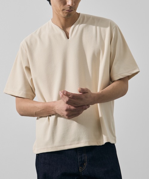KEY TIMEZ(キータイムズ)の「【KEY TIMEZ/キータイムズ】マイクロパイルキーネックTee(Tシャツ/カットソー・メンズ・キナリ/ダークネイビー/ブルー・2/1)」の13枚目の写真