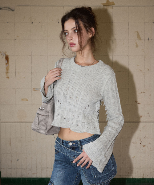 NO EXTRA TOUCH（ノー・エクストラ・タッチ）の「Boho Damage Knit (Ash) / 25FWKP001AS（ニット/セーター・レディース・その他・MEDIUM/SMALL）」の2枚目の写真