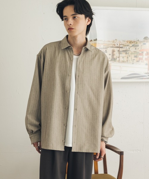 SENSE OF PLACE by URBAN RESEARCH(センスオブプレイスバイアーバンリサーチ)の「ストレッチヘリンボーンレギュラーカラーシャツ(シャツ/ブラウス・メンズ・ネイビー/ライトベージュ/カーキ・MEDIUM/LARGE)」の7枚目の写真