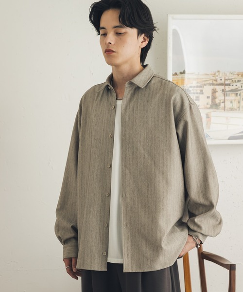 SENSE OF PLACE by URBAN RESEARCH(センスオブプレイスバイアーバンリサーチ)の「ストレッチヘリンボーンレギュラーカラーシャツ(シャツ/ブラウス・メンズ・ネイビー/ライトベージュ/カーキ・MEDIUM/LARGE)」の8枚目の写真