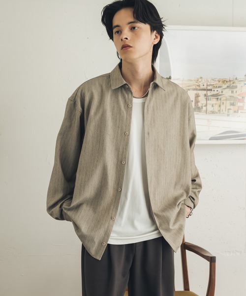 SENSE OF PLACE by URBAN RESEARCH(センスオブプレイスバイアーバンリサーチ)の「ストレッチヘリンボーンレギュラーカラーシャツ(シャツ/ブラウス・メンズ・ネイビー/ライトベージュ/カーキ・MEDIUM/LARGE)」の9枚目の写真