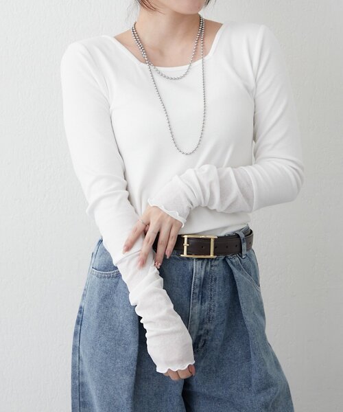 Remind me and forever(リマインドミーアンドフォーエバー)の「【@_misato____監修/WEB限定】袖シアー2WAY美ラインロンT(Tシャツ/カットソー・レディース・アイボリー/ブラック・FREE)」の3枚目の写真
