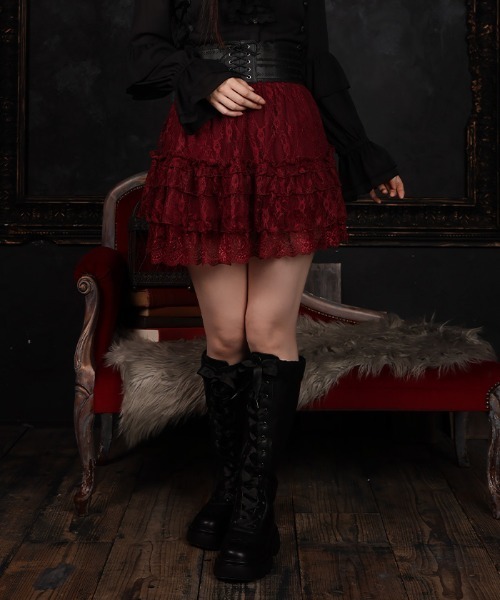 axes femme(アクシーズファム)の「総レースフリルスカパン(その他パンツ・レディース・ワイン/ホワイト/ブラック・FREE)」の1枚目の写真