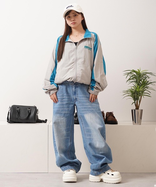 1111clothing(ワンフォークロージング)の「ウェーブ切替 ナイロンジャケット / Wave Switch Washed Nylon Track Jacket(ナイロンジャケット・メンズ・ブルー/サックスブルー/グレー・L/M)」の11枚目の写真