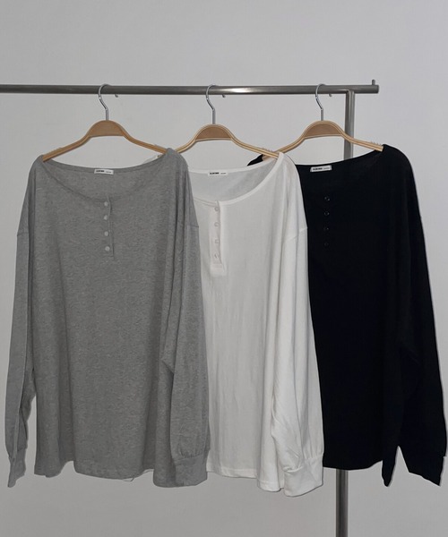 SETUP7(セットアップセブン)の「【SETUP7】ヘンリーネック オーバーサイズロンT SPD(Tシャツ/カットソー・レディース・ホワイト/グレー/ブラック・FREE)」の4枚目の写真