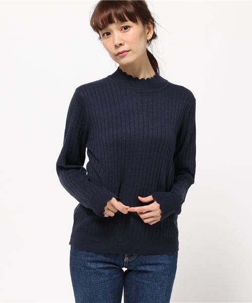 earth music&ecology（アースミュージックアンドエコロジー）の「【2016Autumn】スカラップハイネックニットプルオーバー（ニット/セーター・レディース・杢グレー/ネイビー/アイボリー/カーキ・SMALL/MEDIUM）」の4枚目の写真