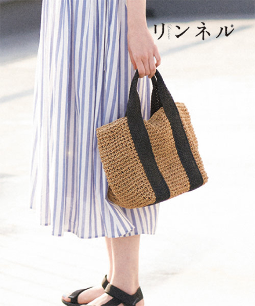 coen（コーエン）の「2WAY ペーパートートバッグＬ（かごバッグ・レディース・ダークブラウン/ベージュ・FREE）」の2枚目の写真