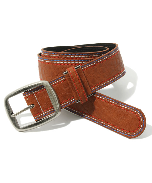 WEGO（ウィゴー）の「WEGO/トリコステッチシボフェイクレザーベルト（ベルト・メンズ・ブラウン/グリーン/ネイビー/キャメル・FREE）」の2枚目の写真