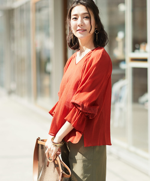 RIVE DROITE（リヴドロワ）の「楊柳レースブラウス（シャツ/ブラウス・レディース・レッド/ブロンズ・FREE）」の9枚目の写真