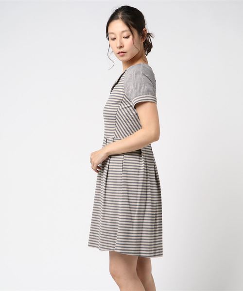 three dots(スリードッツ)の「ダブルフェイス ポンチ ドレス(ワンピース・レディース・グレイッシュベージュ・SMALL/MEDIUM)」の2枚目の写真