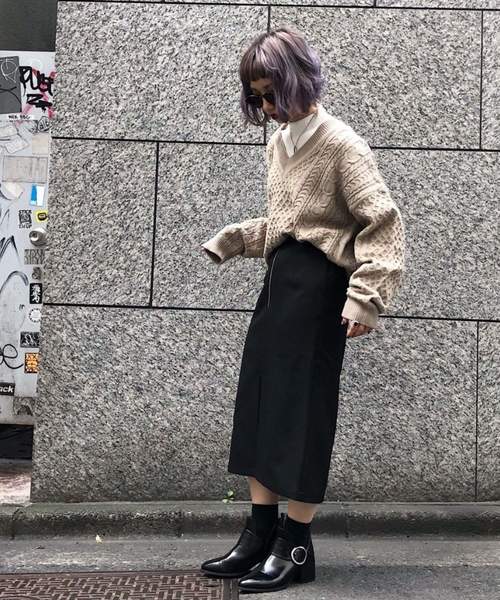 ベイジ　スカート ポケット付フロントジップスカート | axes femme online shop