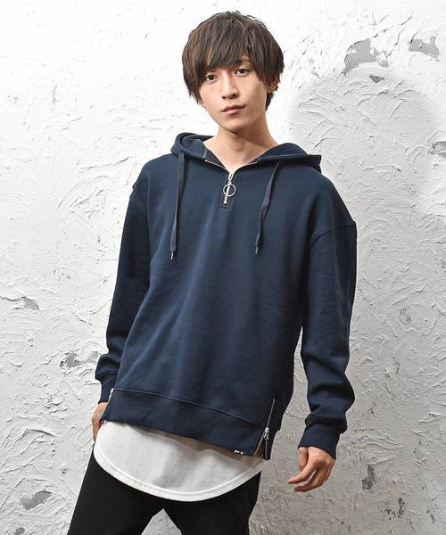 MinoriTY（マイノリティ）の「ハーフZIPあったか裏起毛パーカー（パーカー・メンズ・ブラック/ネイビー/杢グレー・M/L）」の3枚目の写真