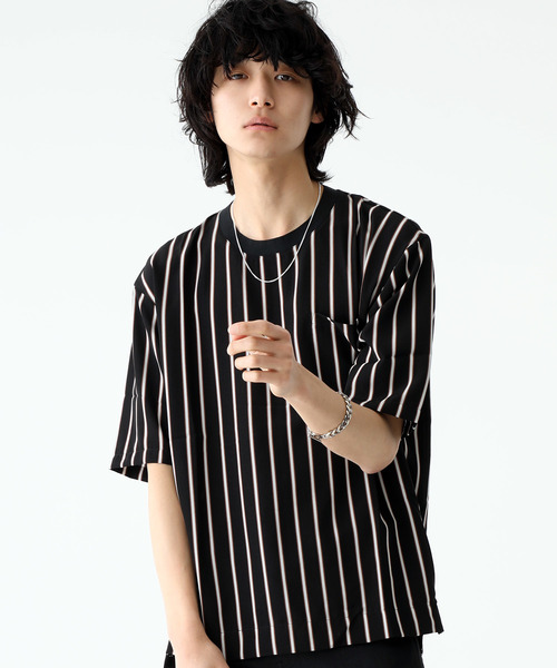クルーネック プルオーバー ロングスリーブTシャツ ストライプ柄 STUDIOUS（ステュディオス）の「【STUDIOUS】ストライプクルー