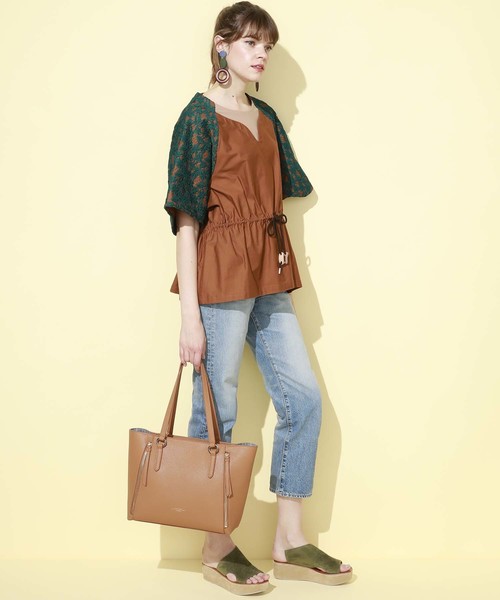 TOPKAPI（トプカピ）の「スプリットレザージップポケットA4トートバッグ（トートバッグ・レディース・ホワイト/キャメル/ブラック・FREE）」の6枚目の写真