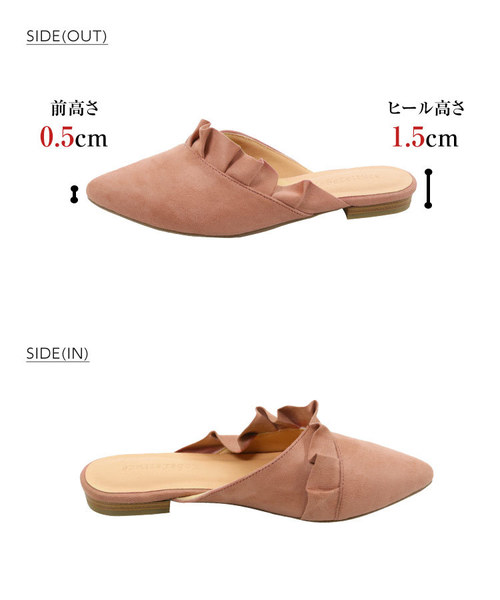 KOBE LETTUCE(コウベレタス)の「フリルデザイン甲深フラットバブーシュサンダル(サンダル・レディース・ピンクベージュ/ブラック/ドット/イエロー・LL/M/S/L)」の8枚目の写真