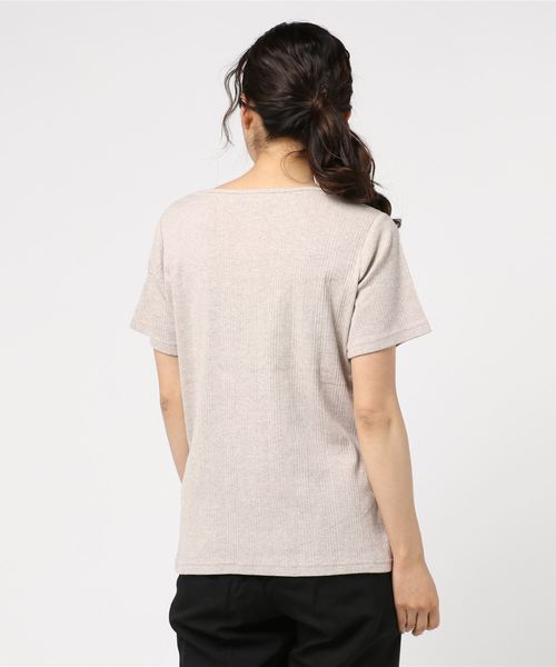 Samansa Mos2（サマンサ モスモス）の「胸元レーステレコＴ（Tシャツ/カットソー・レディース・キナリ/チャコールグレー/モカ・ﾌﾘ-）」の5枚目の写真
