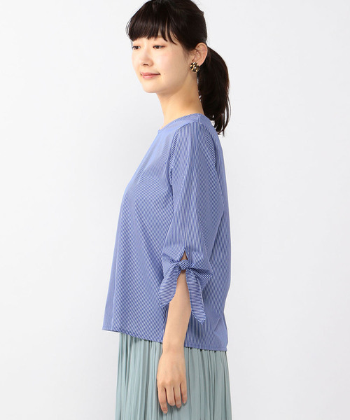 Petit Honfleur(プチオンフルール)の「【COOLER TOUCHシリーズ】リボンスリーブプルオーバー(Tシャツ/カットソー・レディース・ネイビー/ブルー/ベージュ・M size/L size)」の6枚目の写真