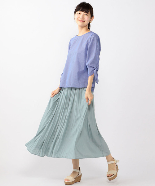 Petit Honfleur(プチオンフルール)の「【COOLER TOUCHシリーズ】リボンスリーブプルオーバー(Tシャツ/カットソー・レディース・ネイビー/ブルー/ベージュ・M size/L size)」の10枚目の写真