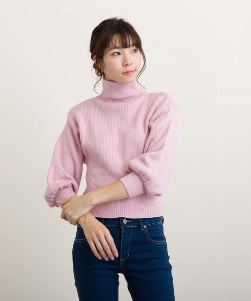 Jewelobe(ジュエローブ)の「袖ボリュームボトルネックリブニット(ニット/セーター・レディース・ブラック/グレー/オフホワイト/ピンク/イエロー・FREE)」の5枚目の写真