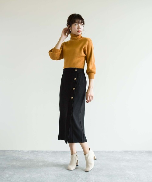 Jewelobe(ジュエローブ)の「袖ボリュームボトルネックリブニット(ニット/セーター・レディース・ブラック/グレー/オフホワイト/ピンク/イエロー・FREE)」の7枚目の写真