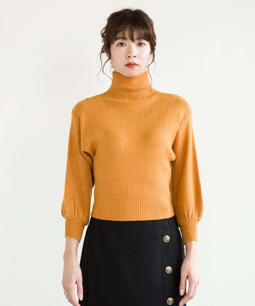 Jewelobe(ジュエローブ)の「袖ボリュームボトルネックリブニット(ニット/セーター・レディース・ブラック/グレー/オフホワイト/ピンク/イエロー・FREE)」の8枚目の写真