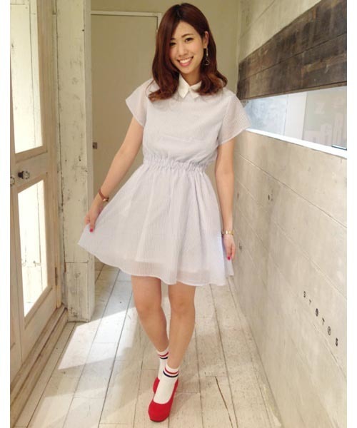 Chico(チコ)の「ストライプ衿付シャツOP(ワンピース・レディース・ブルー・FREE)」の1枚目の写真