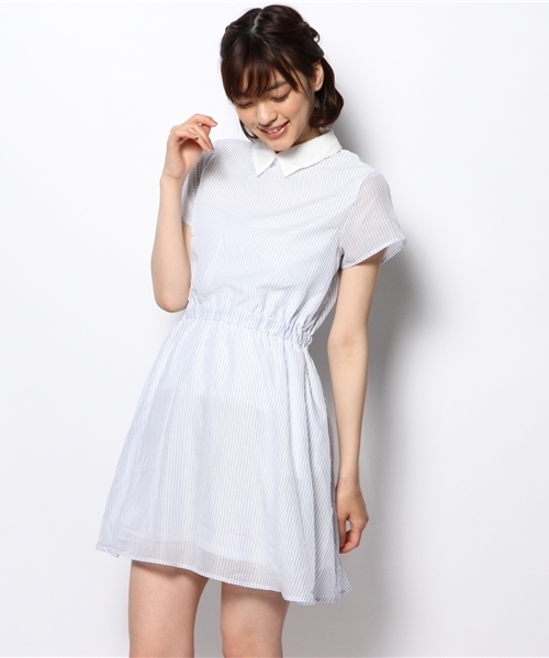 Chico(チコ)の「ストライプ衿付シャツOP(ワンピース・レディース・ブルー・FREE)」の13枚目の写真