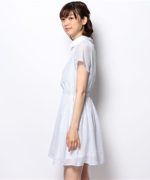 Chico(チコ)の「ストライプ衿付シャツOP(ワンピース・レディース・ブルー・FREE)」の4枚目の写真