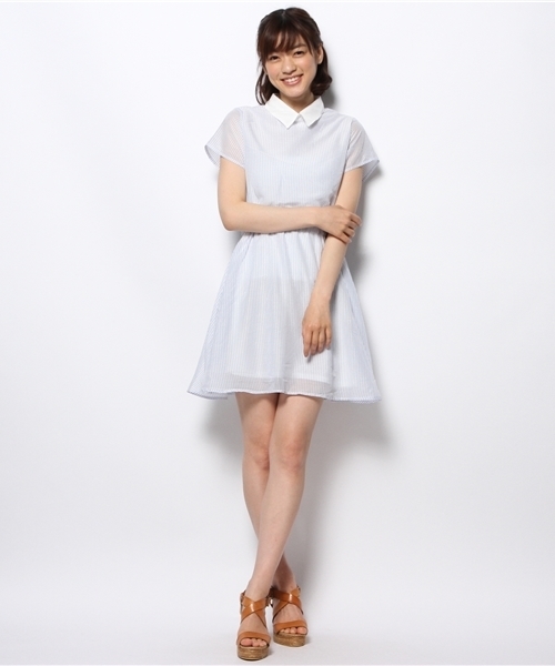 Chico(チコ)の「ストライプ衿付シャツOP(ワンピース・レディース・ブルー・FREE)」の6枚目の写真