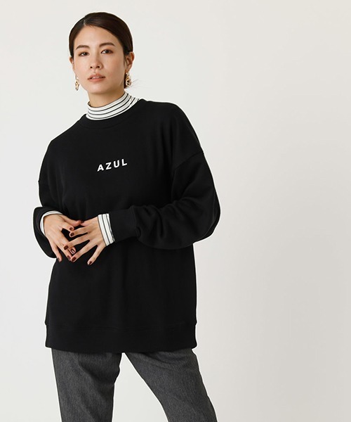 AZUL by moussy（アズールバイマウジー）の「AZUL SWEAT TUNIC/アズールスウェットチュニック（Tシャツ/カットソー・レディース・オフホワイト/ブラック/ベージュ・MEDIUM/SMALL）」の2枚目の写真