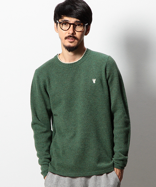 coen（コーエン）の「ラムウールクルーネックニットプルオーバー（ニット/セーター・メンズ・ダークグリーン/オフホワイト/マスタード/ネイビー/ライトグレー・LARGE/MEDIUM/X-LARGE/SMALL）」の4枚目の写真