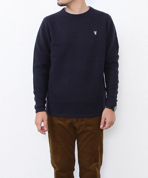 coen（コーエン）の「ラムウールクルーネックニットプルオーバー（ニット/セーター・メンズ・ダークグリーン/オフホワイト/マスタード/ネイビー/ライトグレー・LARGE/MEDIUM/X-LARGE/SMALL）」の12枚目の写真