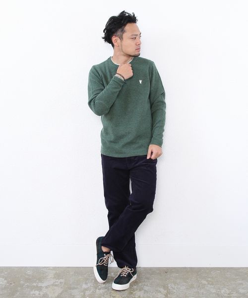 coen（コーエン）の「ラムウールクルーネックニットプルオーバー（ニット/セーター・メンズ・ダークグリーン/オフホワイト/マスタード/ネイビー/ライトグレー・LARGE/MEDIUM/X-LARGE/SMALL）」の9枚目の写真