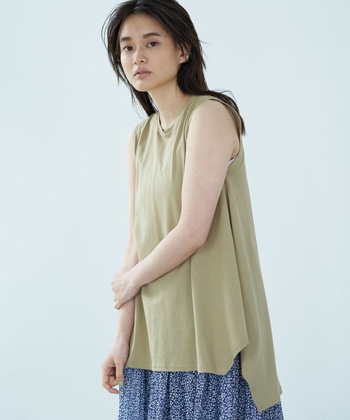 AMERICAN HOLIC(アメリカンホリック)の「イレヘムカットノースリーブプルオーバー *〇(Tシャツ/カットソー・レディース・アイボリー/ベージュ/チャコールグレー/ブルー・M/L)」の1枚目の写真