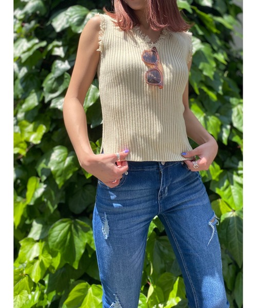 one way（ワンウェイ）の「フリンジノースリーブニット（ニット/セーター・レディース・ベージュ/ブラック/オレンジ/ライトブラウン/ブラウン系その他・FREE）」の15枚目の写真